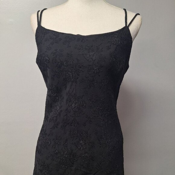 Steppin Out Dress Black Lace Strappy Back Slip Women Size 13 14 USA Short Formal - Picture 4 of 12